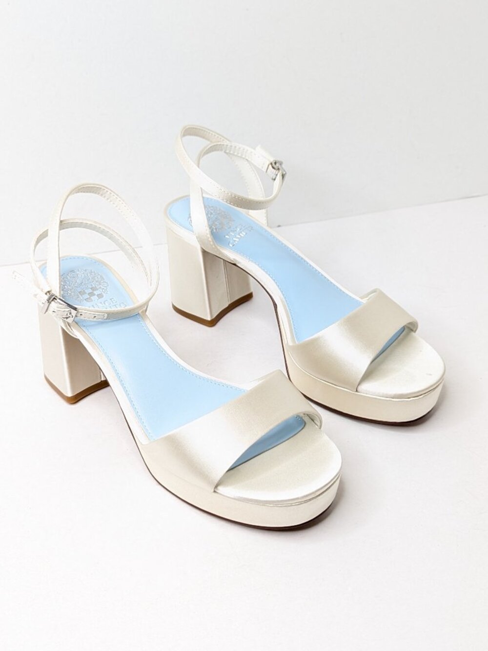 Vince Camuto Pendreya Platform Heeled Sandals Milk Satin Womens 6.5